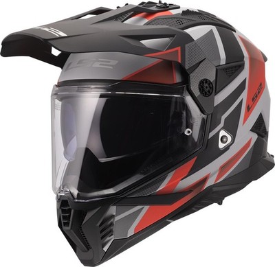 LS2 MX702 Pioneer II BLOCK Grau-Rot matt Adventure-Endurohelm  XL