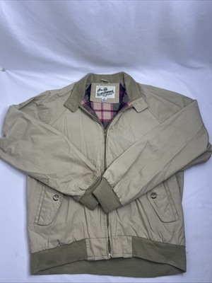 #ad Vintage Sears Roebuck Harrington Jacket Small Plaid Lined 80s 90s Tan Bomber $29.99