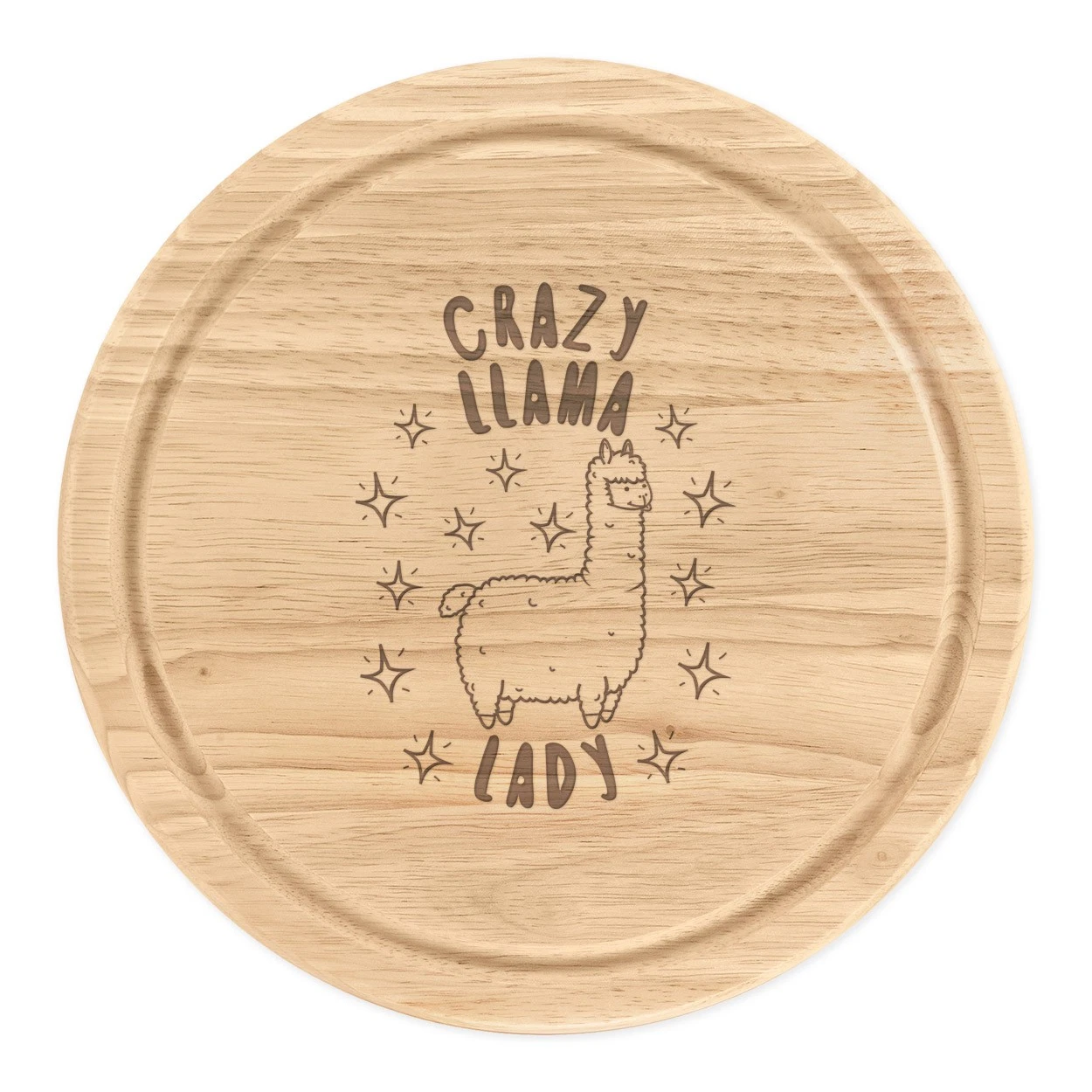 Crazy Llama Lady Stars Round Chopping Cheese Board Funny Animal