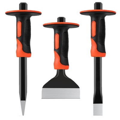Masonry Chisel Set,3 Piece Heavy-Duty Point, Flat and Brick Chisels with Hand...