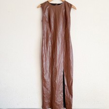 Zara Brown Faux Leather Midi Dress Size XS