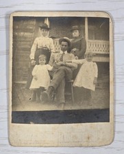 Antique Cabinet Card Family Porch Portrait Women Children c1900 Photo