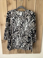 Multiples Multicolor Animal print 3/4 Sleeve Top Size M NWT