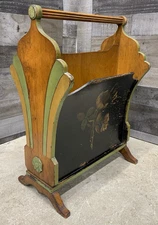 Vtg Art Nouveau Magazine Rack Florentine Footed Stand Wood Record Case Antique