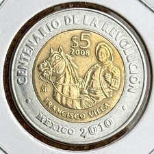 2008 Mexico Coin 5 Pesos Bimetallic Francisco Pancho Villa Currency Money Cash K