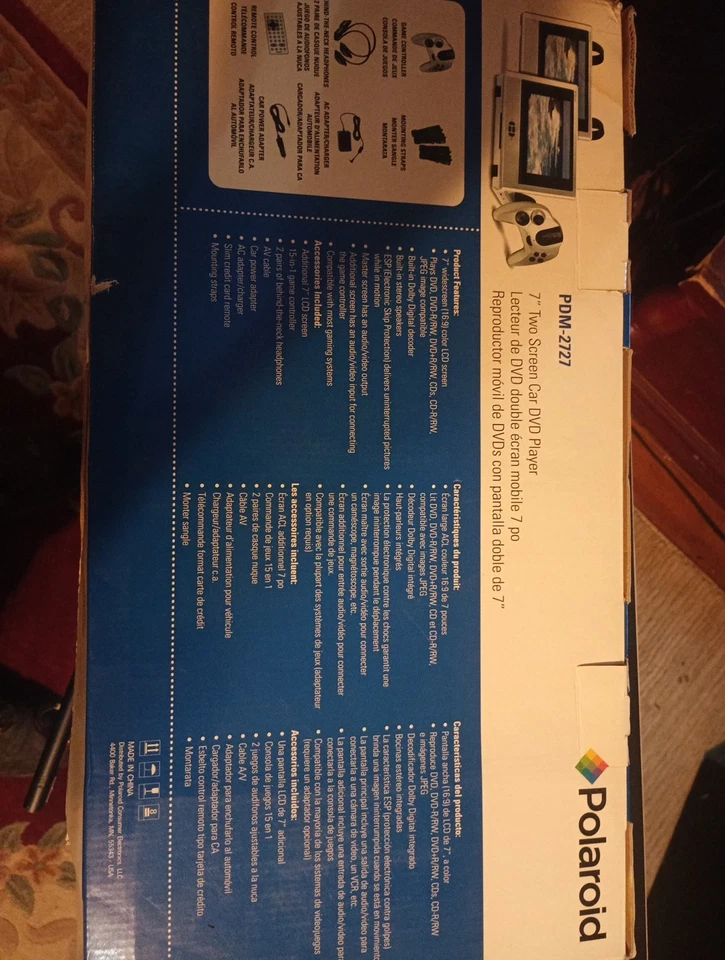 (Neu) Polaroid PDM-2727 (2) 7" Zoll Bildschirm für Auto/Home mit 15 Gamecontroller - Bild 3 von 4