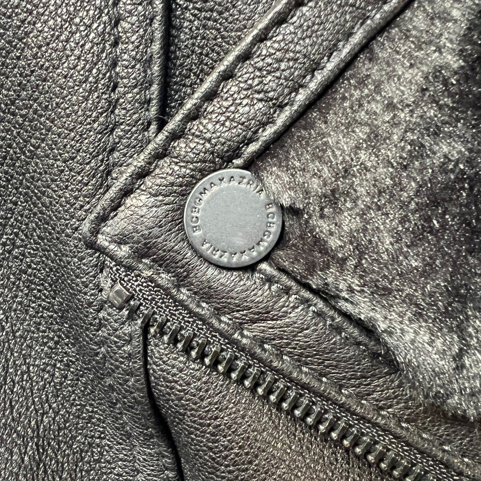 BCBGMaxAzria Charlie Zip Black Leather Moto Jacket $598 Zippered Sleeves Back XS image 7