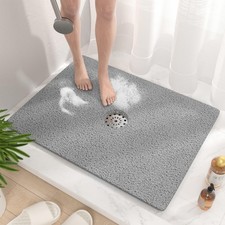 32x24 Inch Grey Non-Slip Shower Mat for Tub, Soft PVC Loofah Bathtub Mat, No