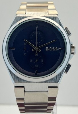 Men's Hugo Boss Steer Chronograph Quartz Blue Dial Perfect Condition Wristwatch