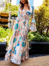 Free People Intimately Penny Printed Maxi Bodysuit Tea Combo Small - PRISTINE!!
