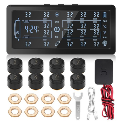 #ad Solar TPMS LCD Tire Pressure Monitor System 8 External Sensors For Car RV Truck $69.99