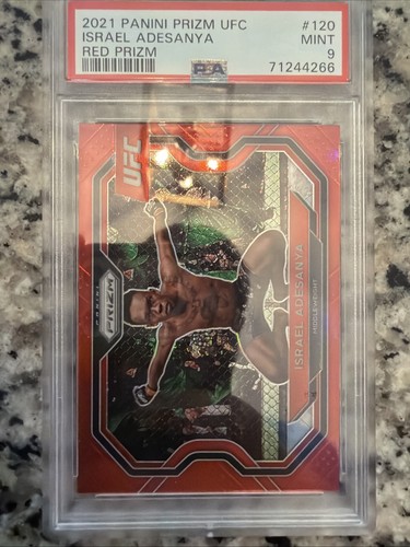 Israel Adesanya 2021 Panini Prizm UFC Red Prizm Card /275 #120 PSA 9