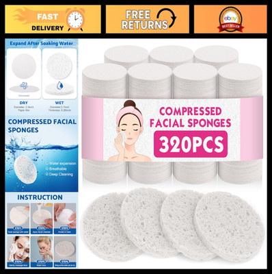 320 Compressed Facial Sponges - Natural Cellulose for Cleansing, Exfoliating & M