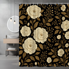Floral Black and Gold Shower Curtain - Elegant Home Decor