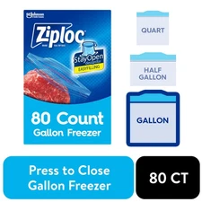 Freezer Gallon Bag, School Supplies, Stay Open Design, Reusable, 80 Count