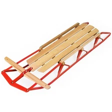 54"Kids Wooden Snow Sled w/ Metal Runners & Steering Bar Snow Slope Slider