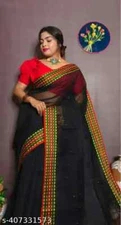 New Linen Cotton Sari With Unstitched Blouse Piece Party Wedding Wear For Women