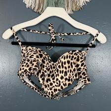 Victoria's Secret PINK Womens Small Leopard Print Flounce Halter Bikini Top