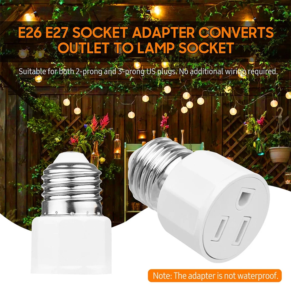 4Pcs E26/ E27 Light Bulb Outlet Adapter 2/3 Prong Light Socket to Plug Adapter - Image 3 of 4