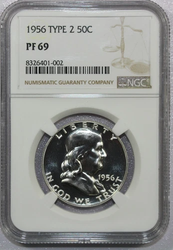 1956 TYPE 2 FRANKLIN HALF DOLLAR PROOF NGC PF69 PQ NO SPOTS! ACTUAL COIN! #491