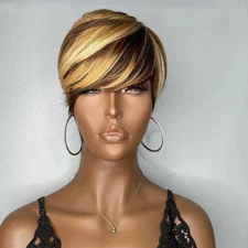 Pixie Cut Wig for Black Women Human Hair Wigs Ombre None Lace Wigs 