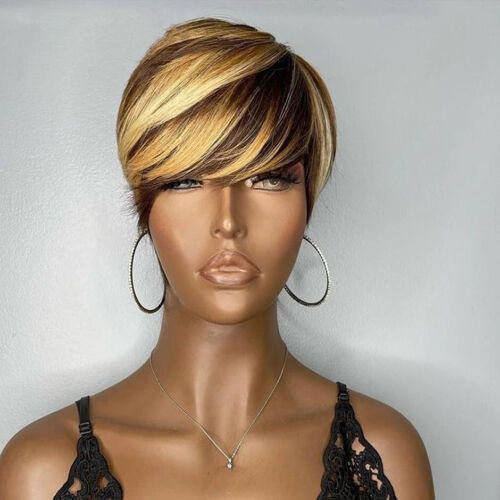 Short Human Hair Pixie Cut Wigs Brazilian Wigs Three Tones Blonde Brown Black | eBay Short Human Hair Pixie Cut Wigs Brazilian Wigs Three Tones Blonde Brown Black | eBay