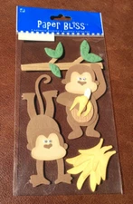 Paper Bliss Themed Scrapbook 3D Stickers MONKEYING AROUND MONKEYS *