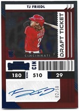 2022 Panini Chronicles Contenders TJ Friedl RC /50 Auto Purple Draft Ticket