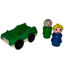 Vintage Original Fisher-Price Little People Green Car & Mom/Dad People Set