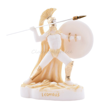 Statue Leonidas Spartan Warrior Alabaster 5,9'' - 15cm Cast Marble White Patina