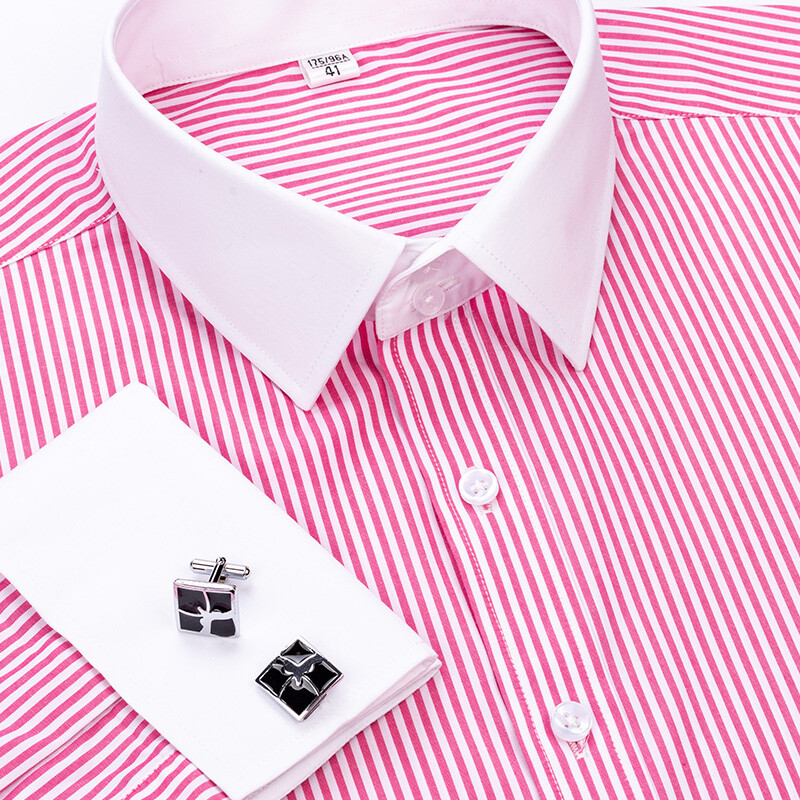 Mens Dress Shirts The White Collar Luxury Slim Fit French Cuff Formal