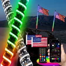 WEISEN Pair 4FT Whip Lights W/COB LED Chips Flag Remote For UTV ATV APP Control