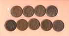 BELGIUM 50 CENTIMES BAUDOUIN Miner Various VINTAGES 9 Coins