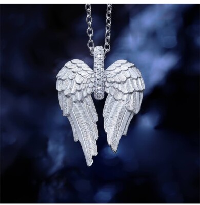 Angel Wing 0.60ct White Round Lab Created Diamond 925 Silver Pendant Necklace