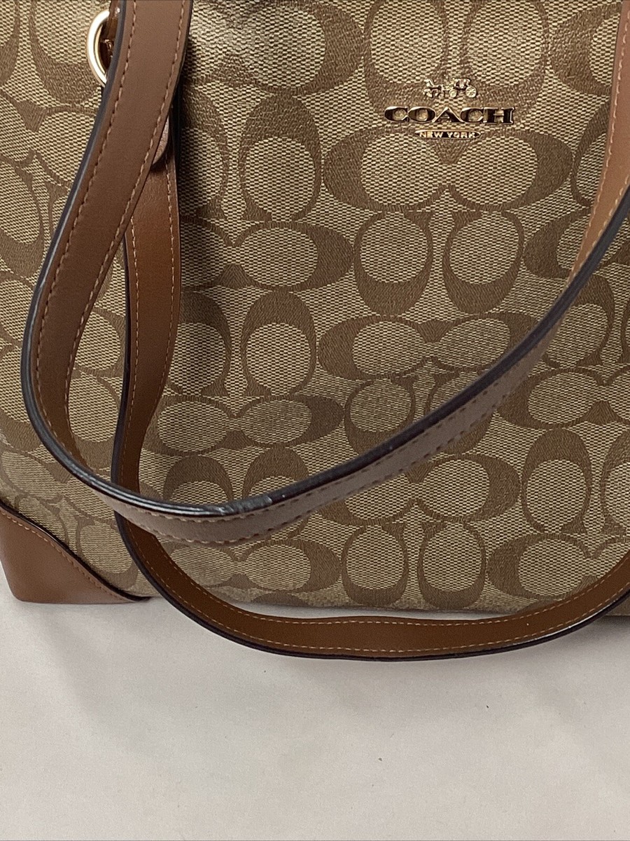 COACH F29208 ZIP TOP TOTE IN SIGNATURE COATED CANVAS KHAKI/SADDLE