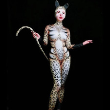 Cute Cat Mascot Jumpsuit Headdress Stage Costume Cosplay Bodysuit Show Wear