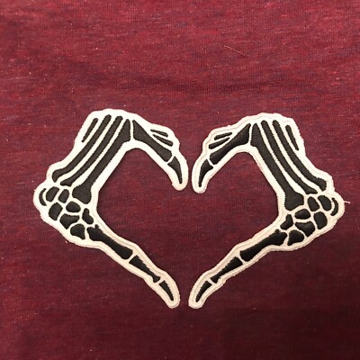 Goth SKELETON HEART HANDS Embroidered SEW ON PATCH SET 3.5x4.5'' Metal Punk Rock