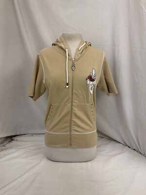 Chopper Couture Hoodie Sweatshirt M Tan Full Zip Made In USA NWT
