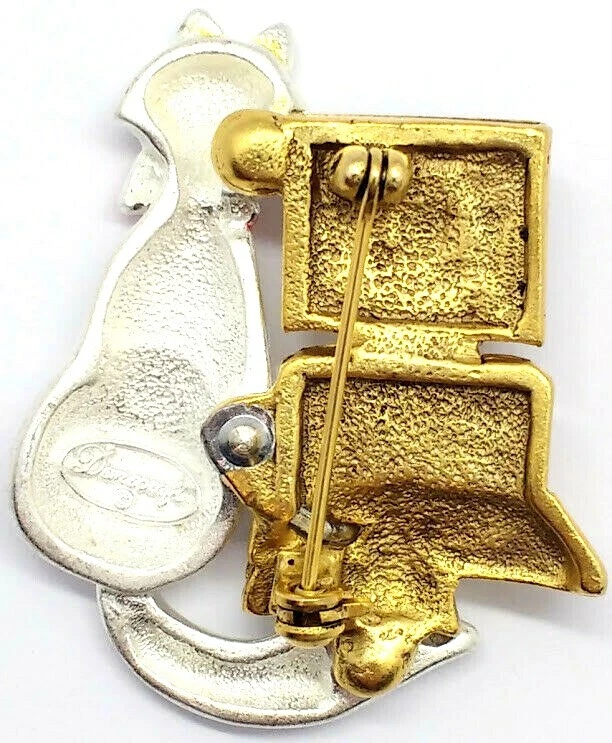 Adorable Broche para Pez Computadora Danecraft Tono Plateado y Dorado Tono Gato Arco Rojo Ratón Foto 2 de 2