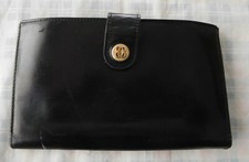 Vintage Bosca Black Leather Snap Wallet Card Organizer Kiss Lock Coin Pouch