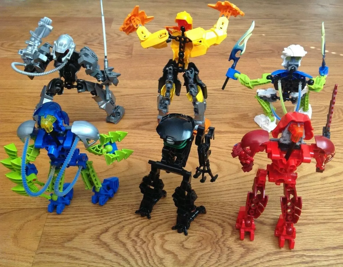 LEGO BIONICLE WARRIOR ACTION FIGURE LOT OF 6 AUTHENTIC KIDS BUILDING TOY WEAPONS
