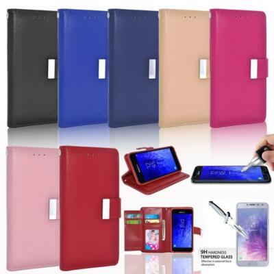 Glass Screen Protector / Double Flap Flip Leather Wallet Case For LG Smartphones