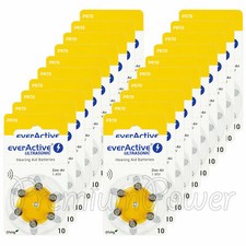120 cells x everActive Hearing aid 10 Size batteries Zinc Air PR70 1.45V