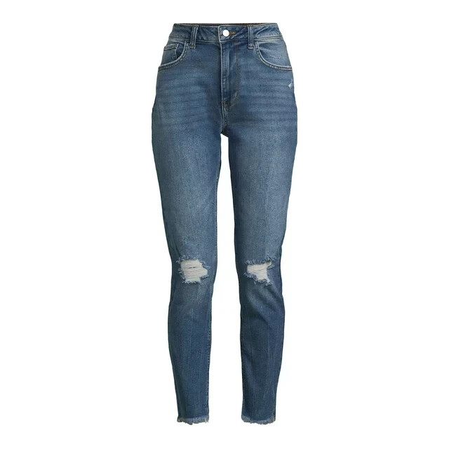 NO BOUNDARIES Size: Medium Wash High-Rise Mom Jeans W/