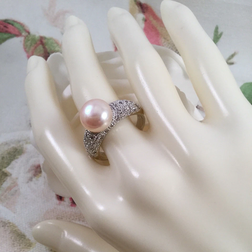 Art Deco Vintage Jewellery Pale Gold Genuine Pearl Ring Antique Jewelry - Image 2 of 4