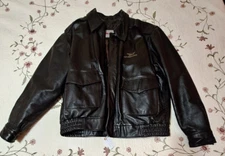 Vintage Black Leather Bomber Jacket Men's Large Pratt & Whitney Canada Aviation