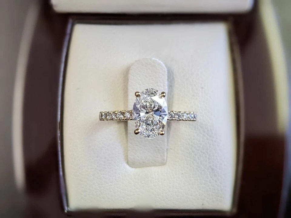 Diamond Engagement Ring IGI GIA Lab Created 14k Yellow Gold 1.25 Carat Oval Cut - Image 2 of 4