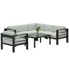 Outsunny Garden Corner Sofa Set, Garden Furniture Set with Coffee Table