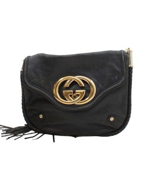 Gucci Damen Tasche Schwarz 100% Leder Schultertasche