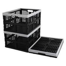 28L Black Plastic Collapsible Storage Basket Folding Crates 3 PCS Holder Bin
